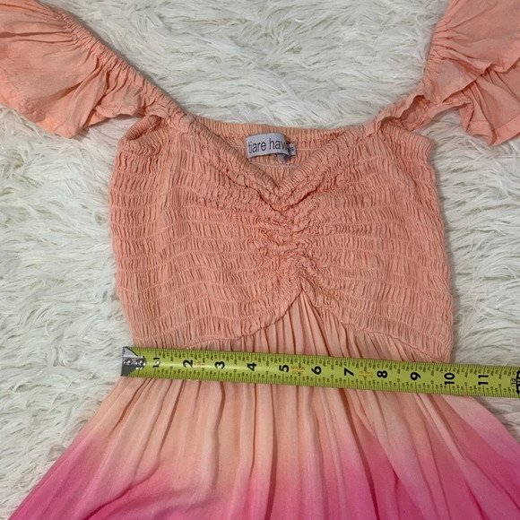 Tiare Hawaii Hollie Mini Dress smocked bodice Ruffle sleeves on/off shoulder S/M - Picture 9 of 16